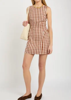 Sofia checked linen mini dress
