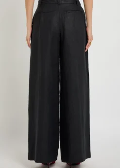 Sofia pleated wide-leg linen trousers