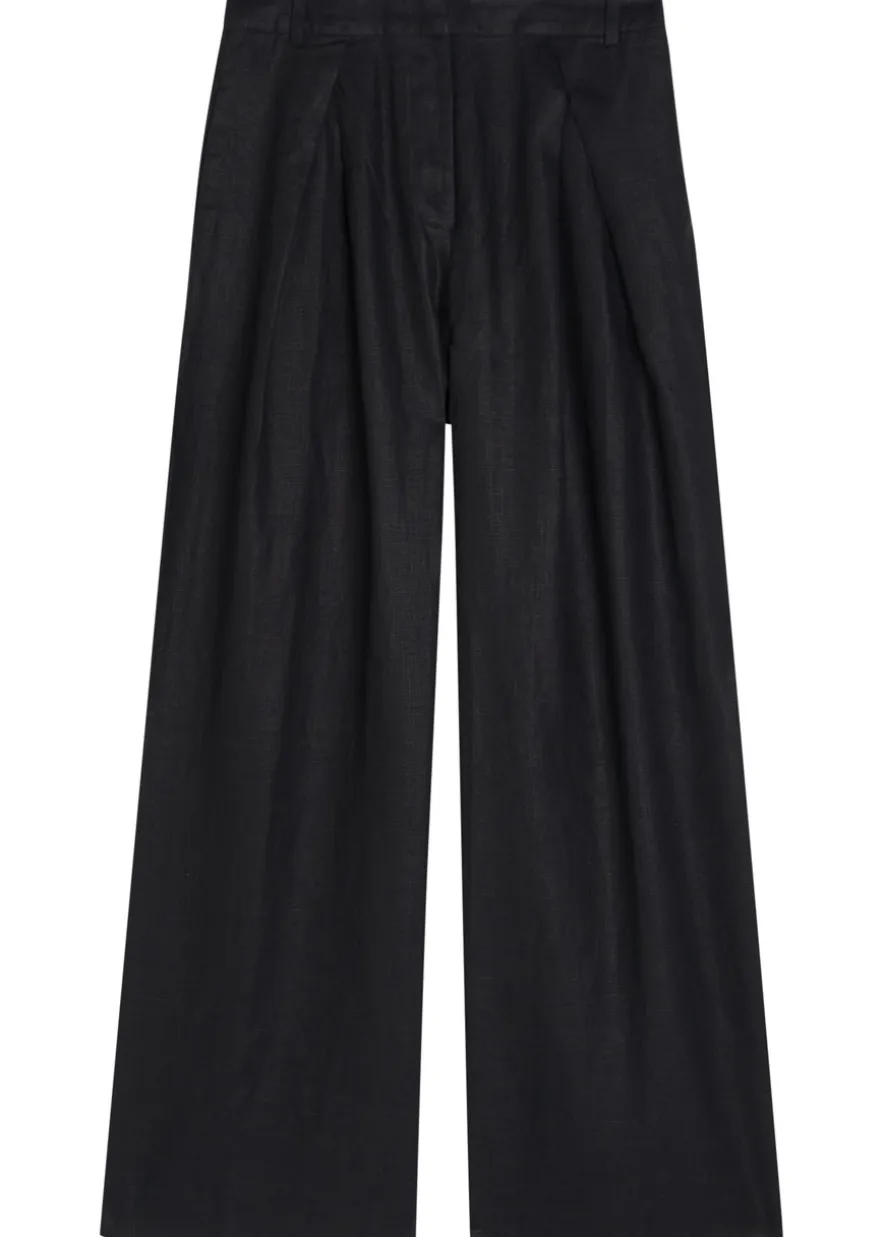 Sofia pleated wide-leg linen trousers