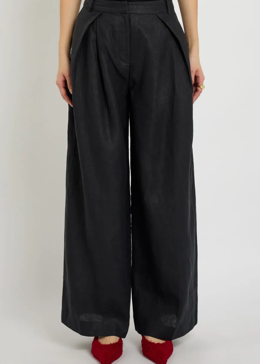 Sofia pleated wide-leg linen trousers