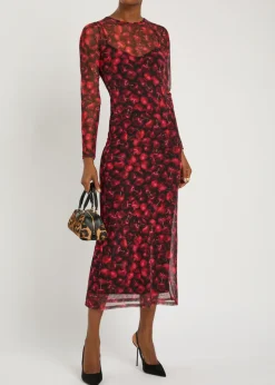 Soho cherry-print mesh midi dress
