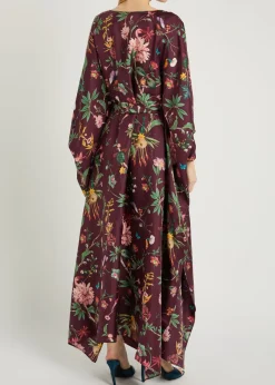 Square belted printed silk kaftan dress