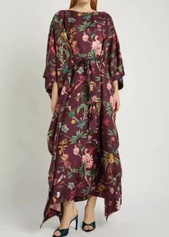 Square belted printed silk kaftan dress