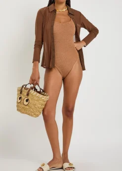 Square-neck crinkle swimsuit