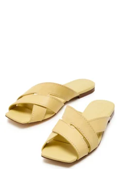 Square-toe suede and leather sandals