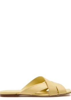 Square-toe suede and leather sandals
