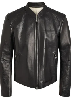 Stand-collar Leather biker jacket