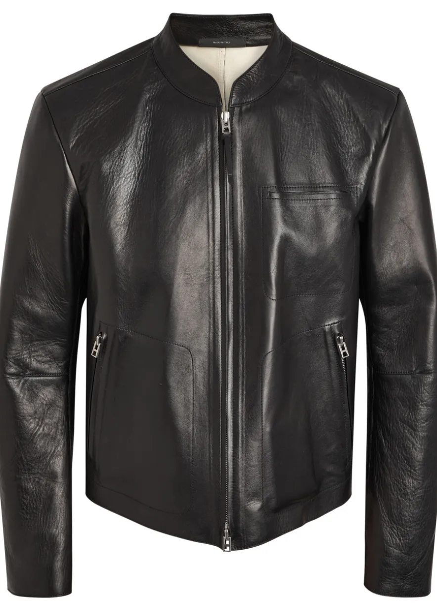 Stand-collar Leather biker jacket