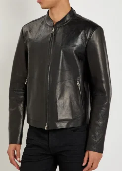 Stand-collar Leather biker jacket