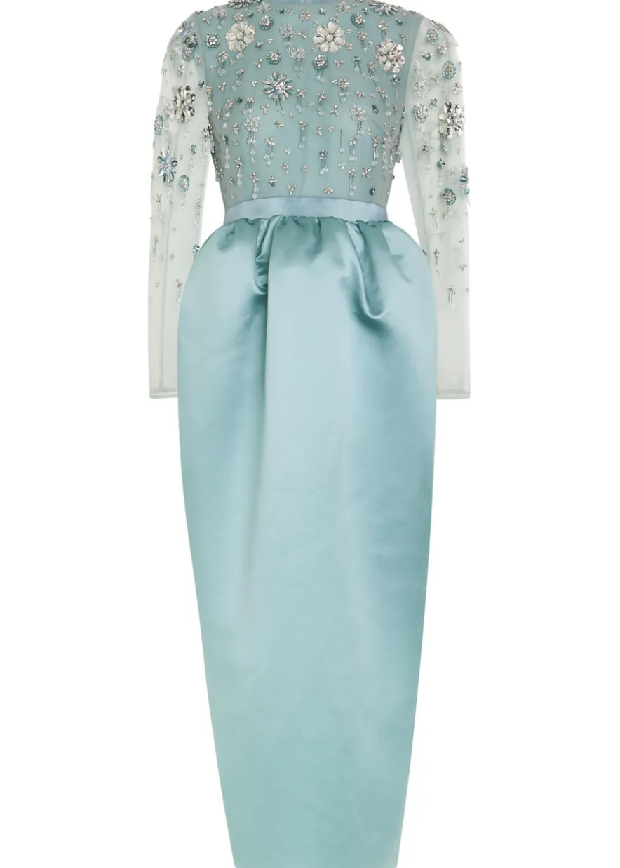 Starla embellished duchess satin and tulle midi dress