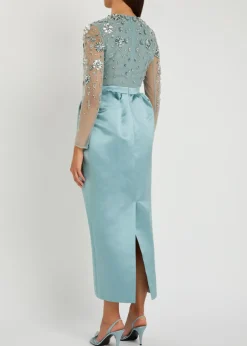 Starla embellished duchess satin and tulle midi dress