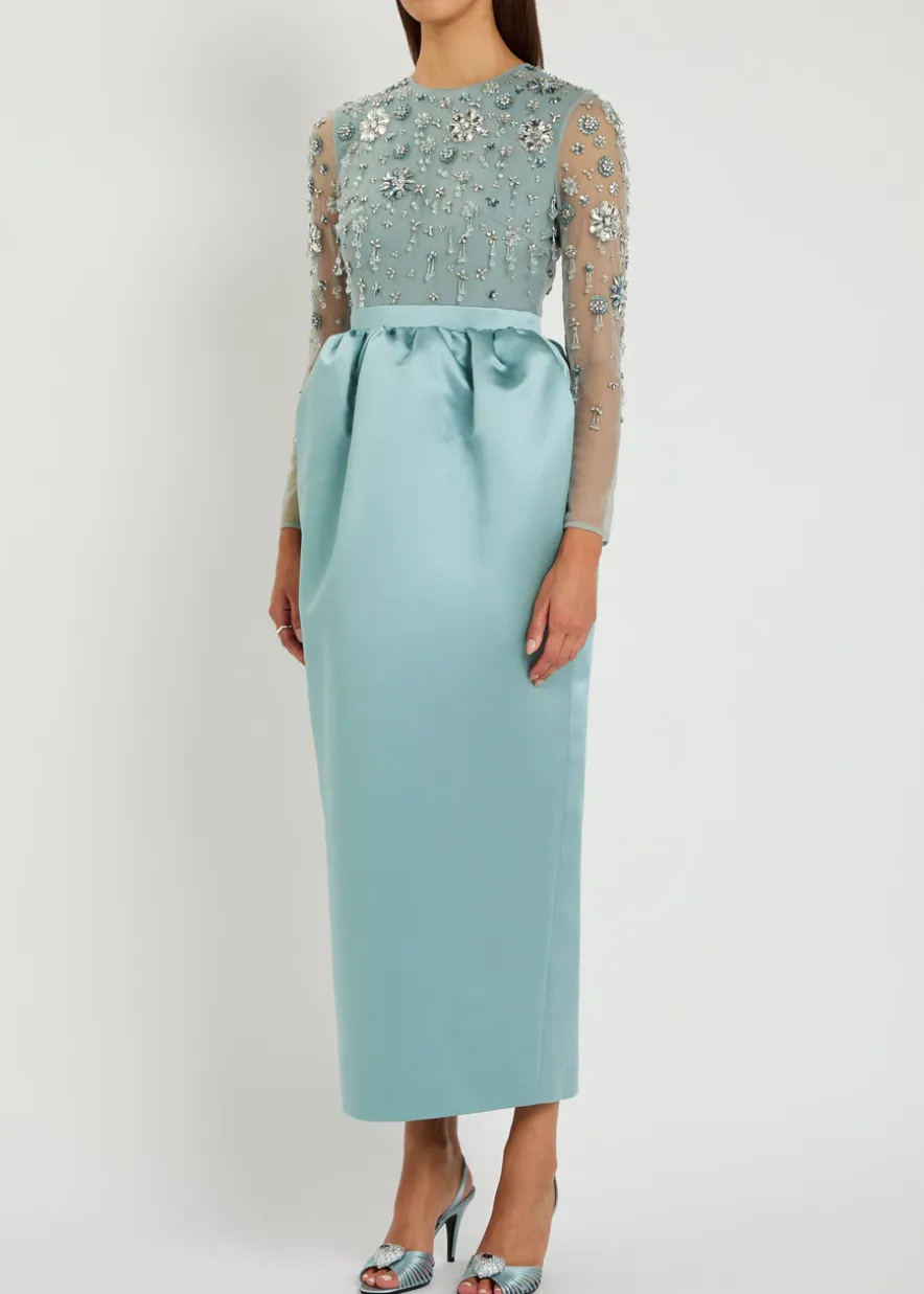 Starla embellished duchess satin and tulle midi dress