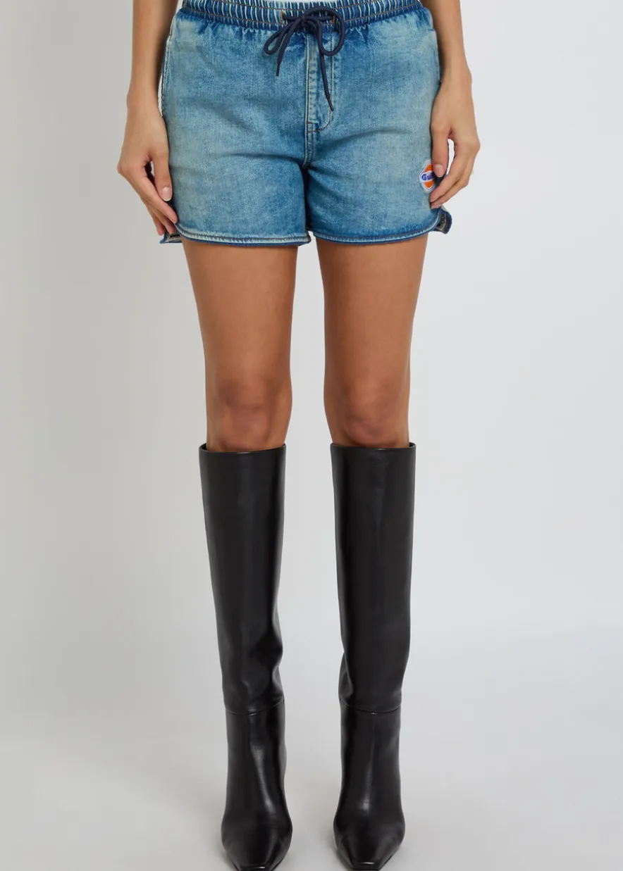 Star logo-embroidered stretch-denim shorts