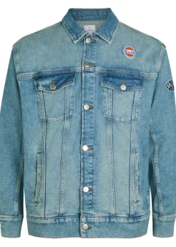 Star panelled stretch-denim jacket
