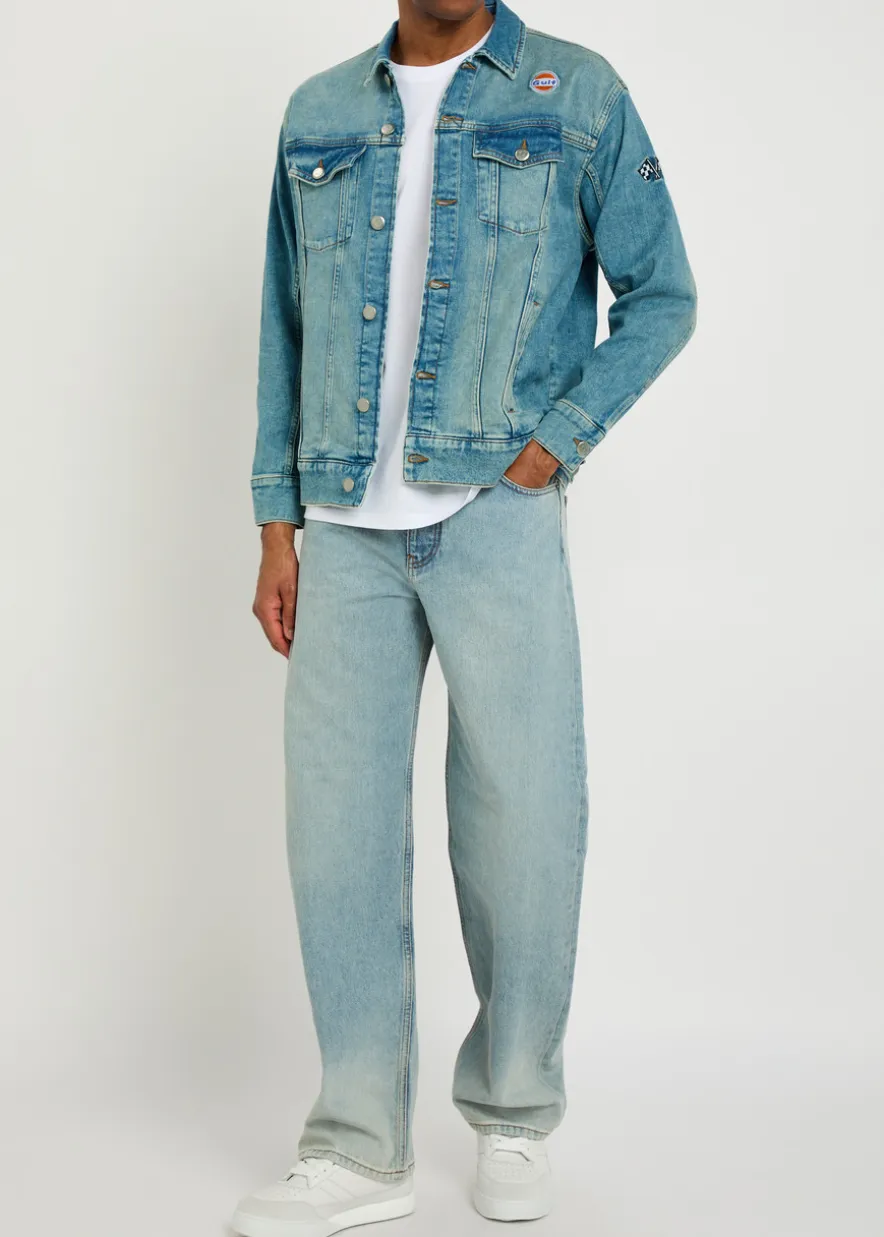Star panelled stretch-denim jacket