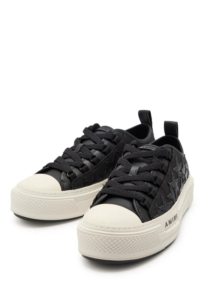 Stars appliquéd leather and canvas sneakers