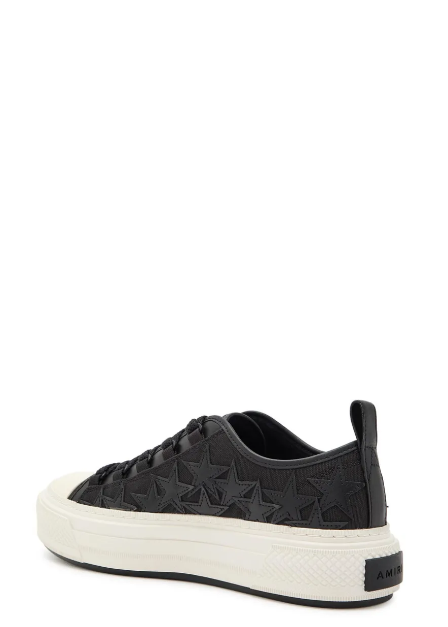Stars appliquéd leather and canvas sneakers
