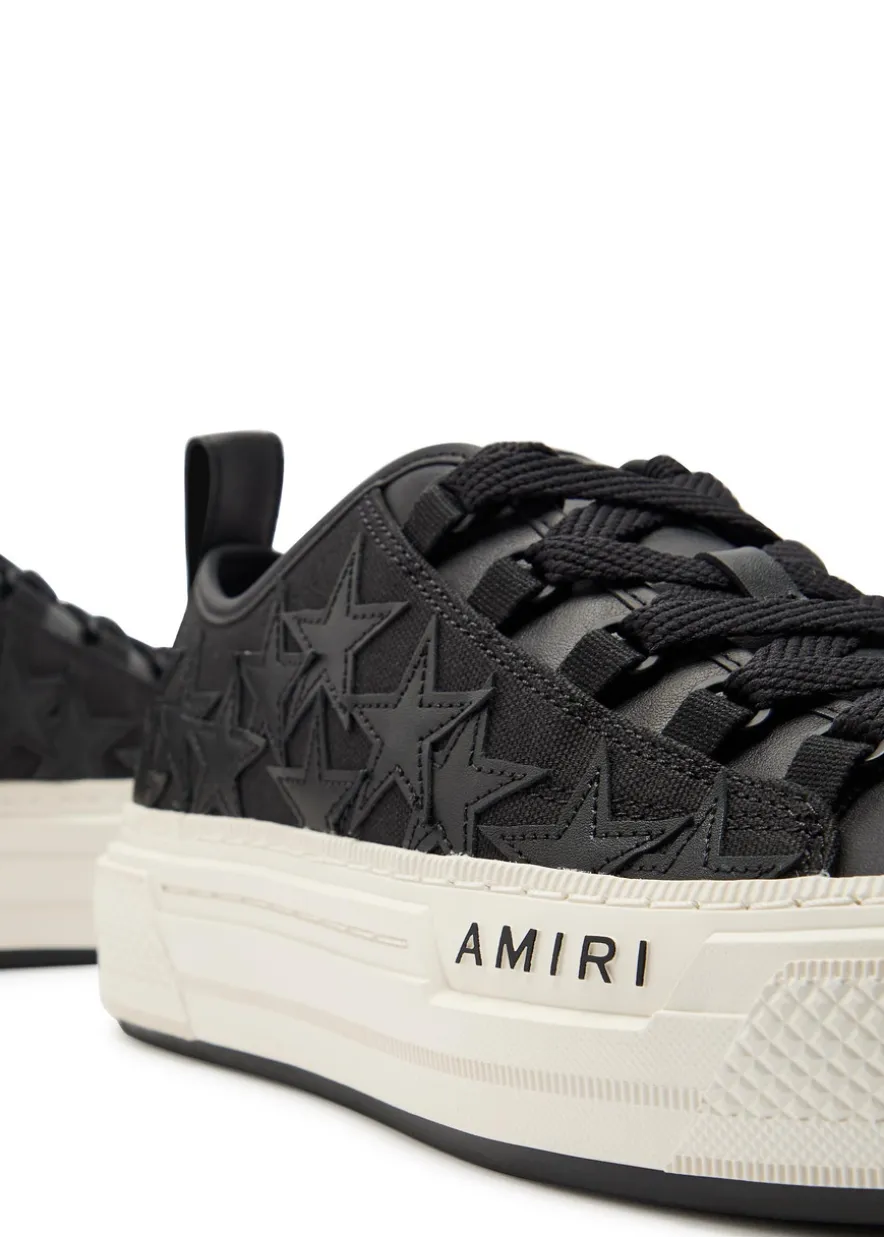 Stars appliquéd leather and canvas sneakers