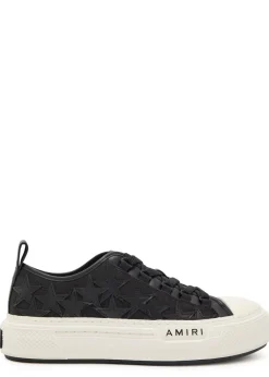 Stars appliquéd leather and canvas sneakers