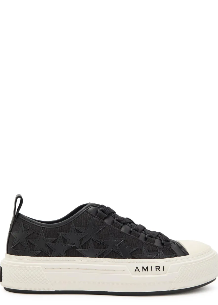 Stars appliquéd leather and canvas sneakers