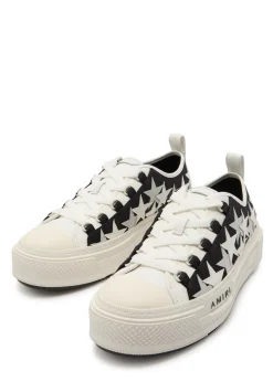 Stars appliquéd leather and canvas sneakers