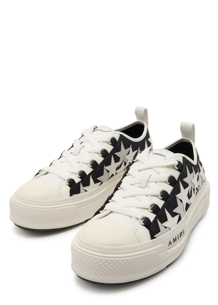 Stars appliquéd leather and canvas sneakers