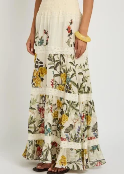 Stevie floral-print lace-trim cotton maxi skirt
