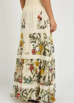 Stevie floral-print lace-trim cotton maxi skirt
