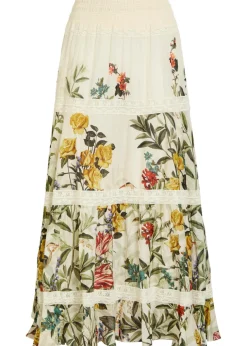 Stevie floral-print lace-trim cotton maxi skirt