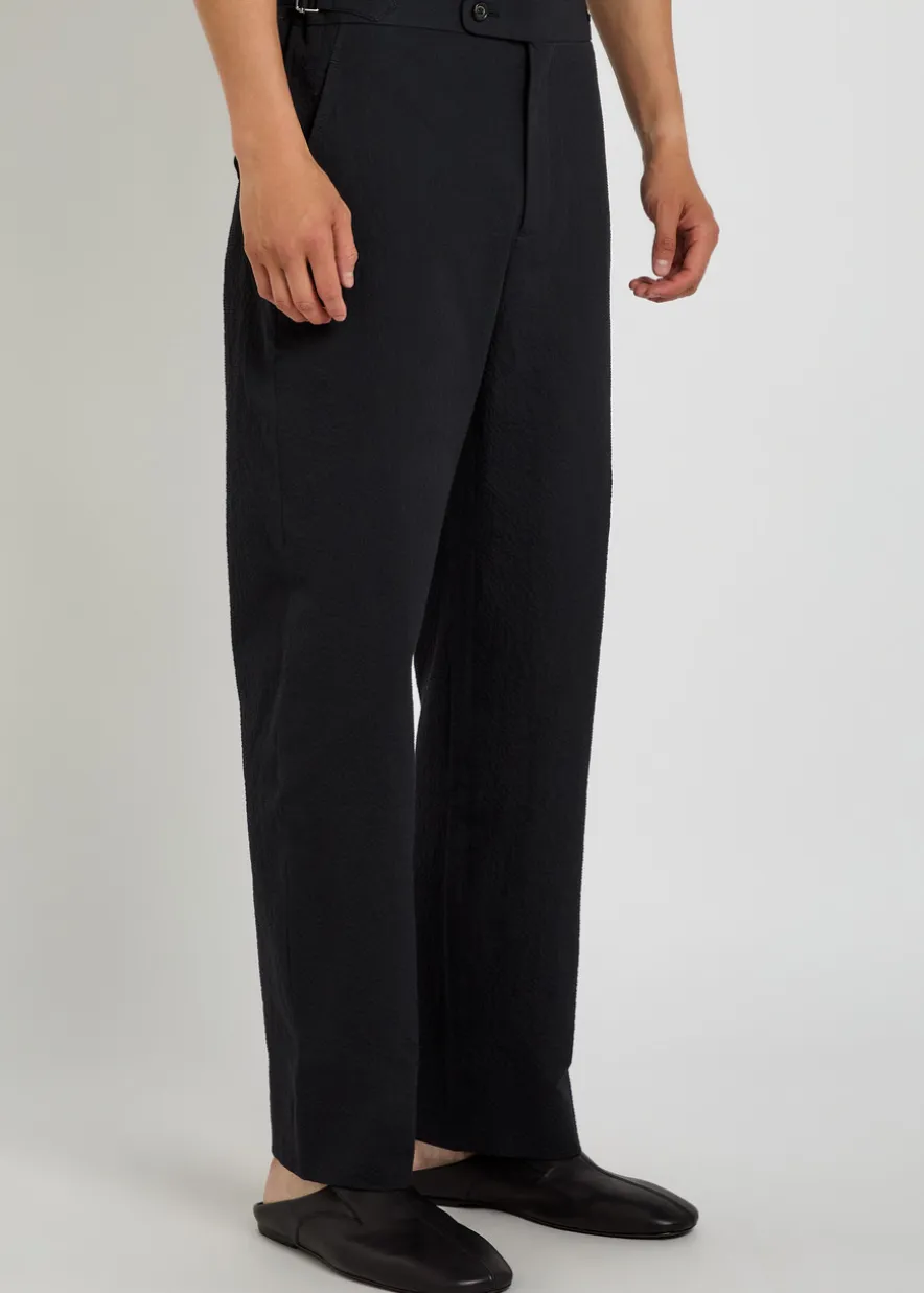 Straight-leg seersucker trousers