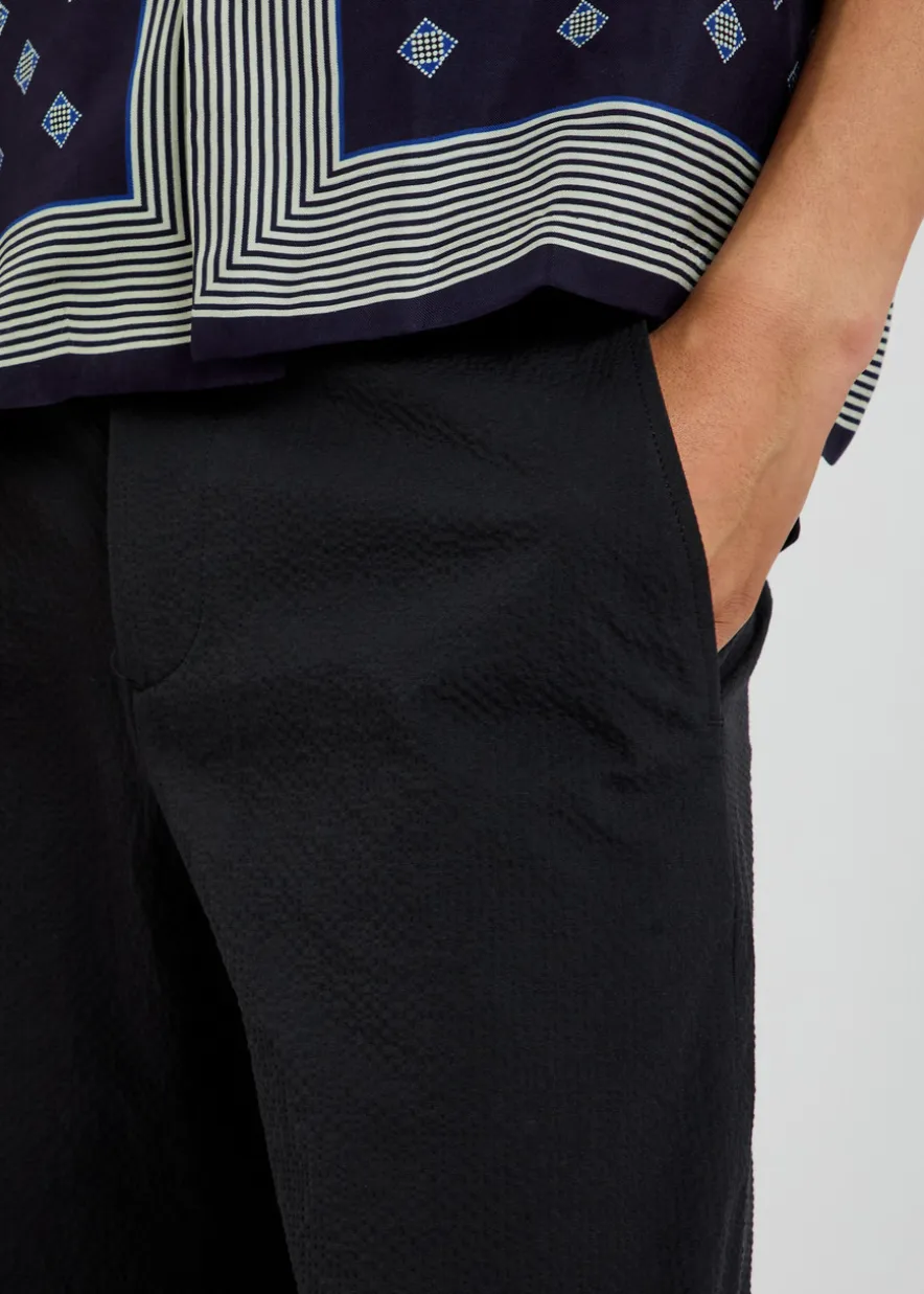Straight-leg seersucker trousers