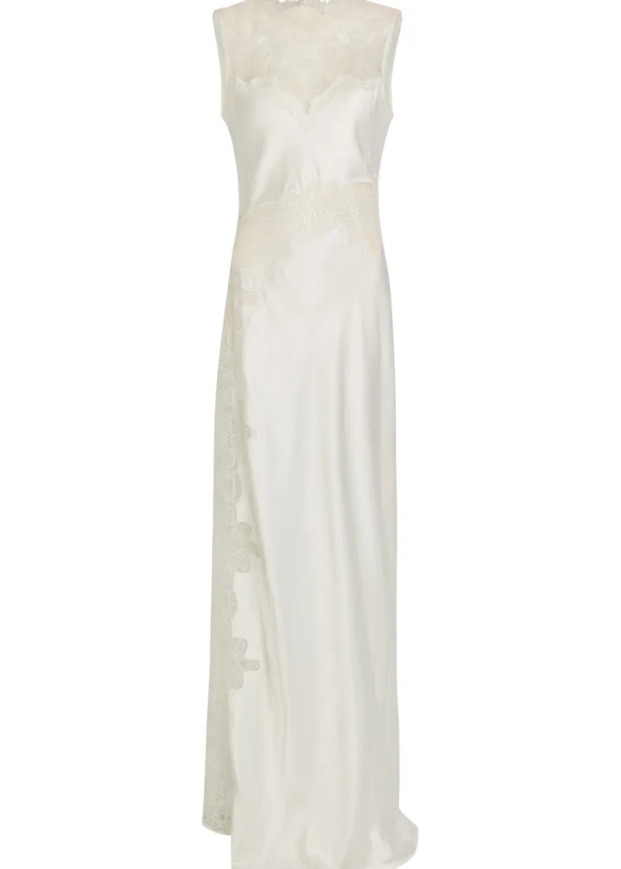 Stratus high-neck lace satin maxi dress