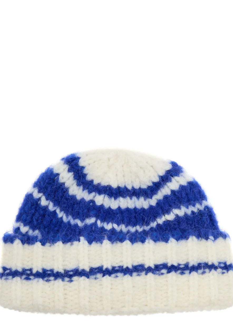 Striped brushed alpaca-blend beanie