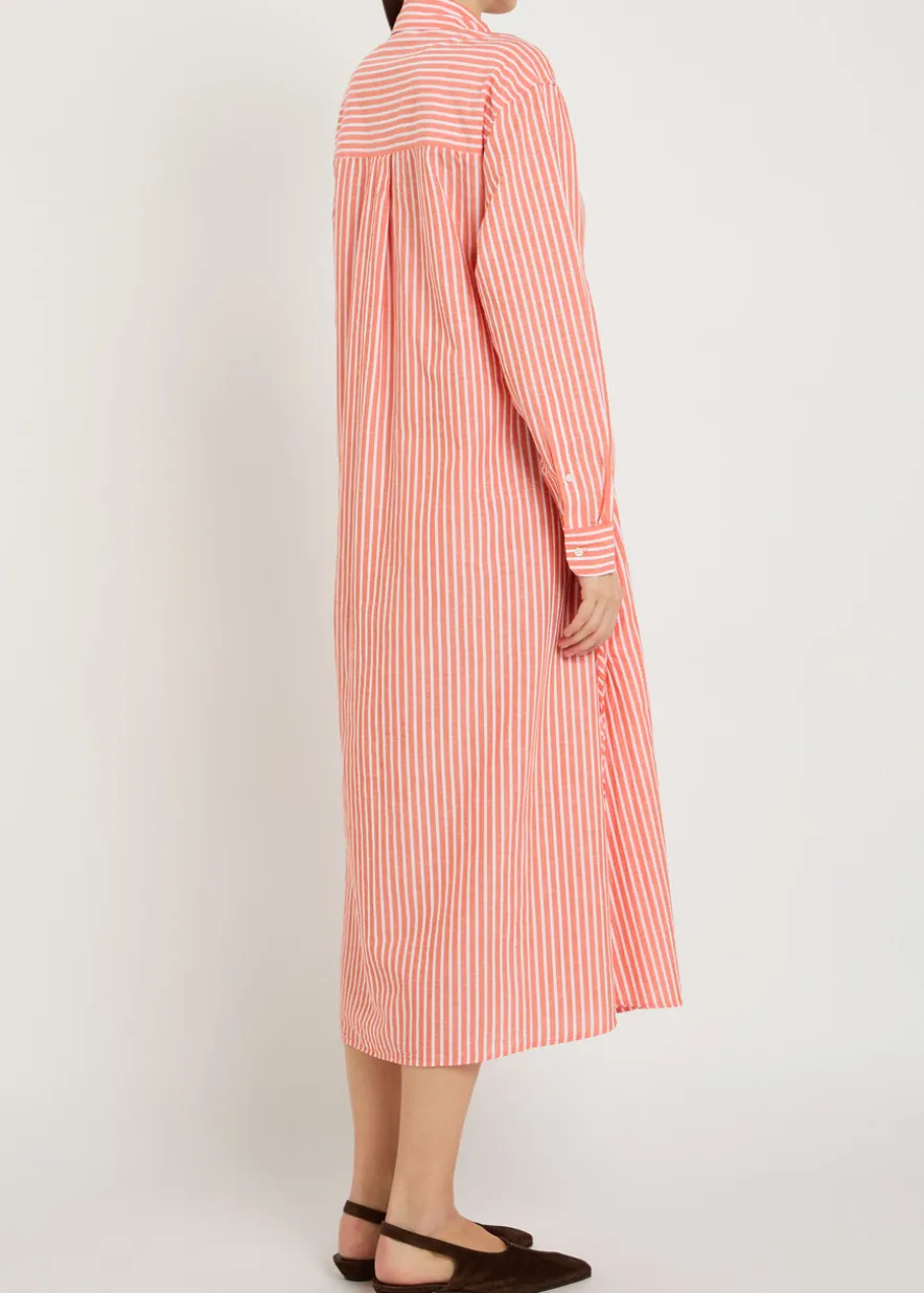 Striped cotton-blend midi shirt dress