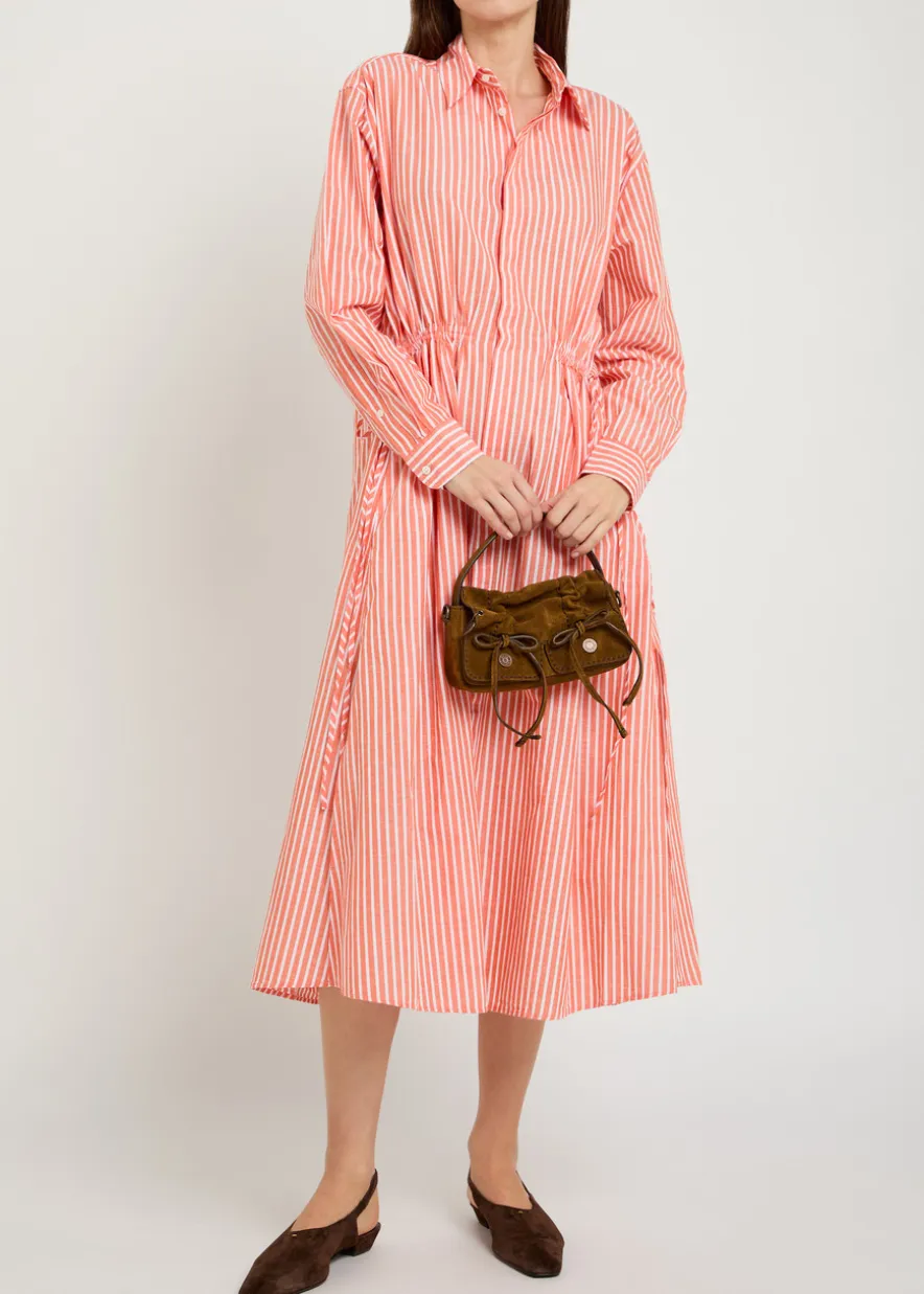 Striped cotton-blend midi shirt dress