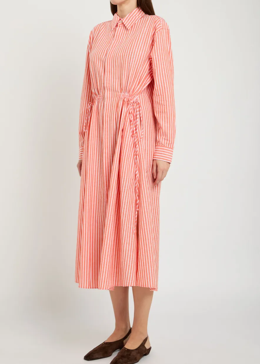 Striped cotton-blend midi shirt dress