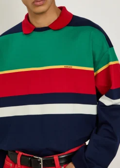 Striped cotton polo sweatshirt