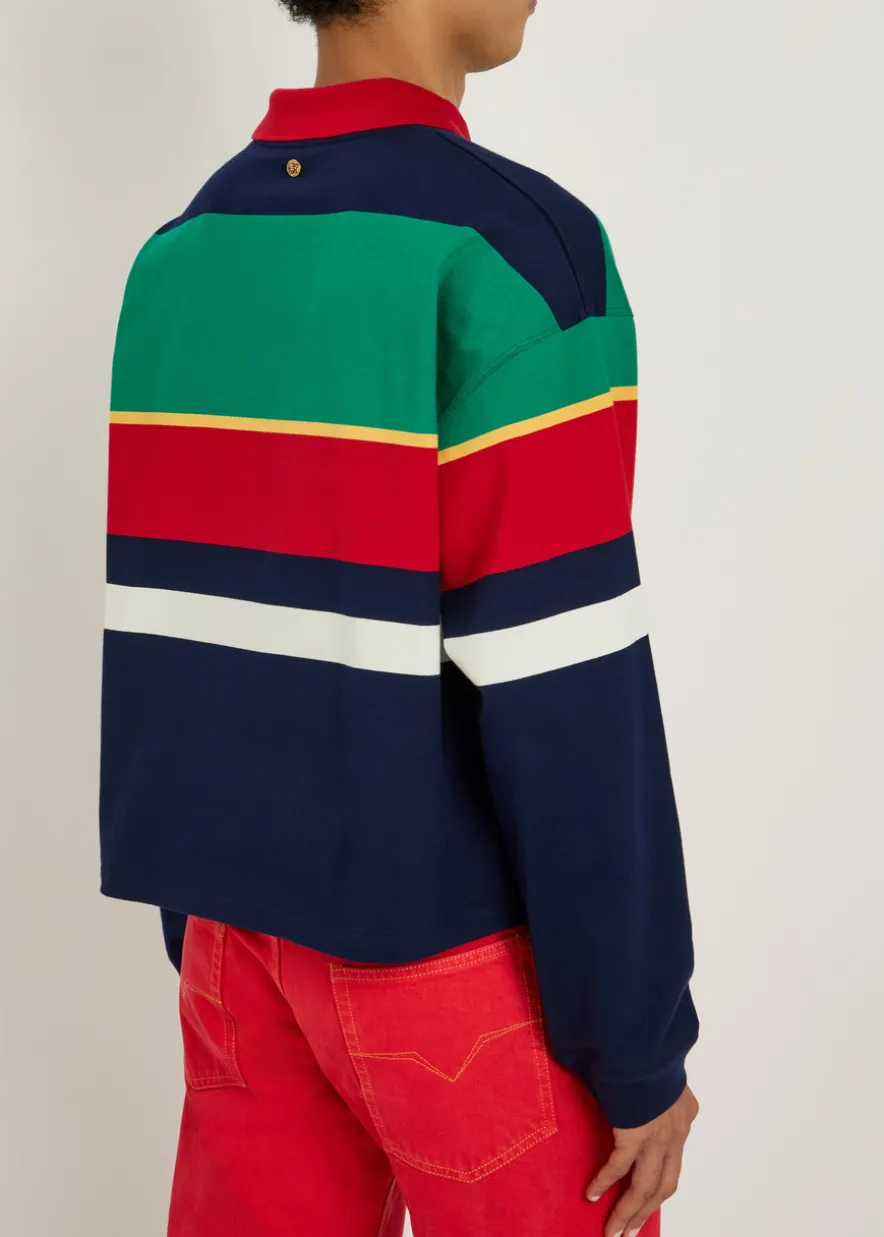Striped cotton polo sweatshirt