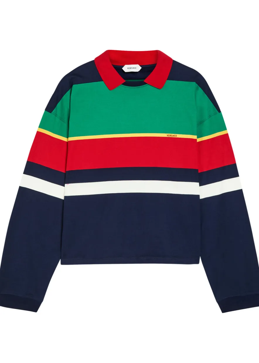 Striped cotton polo sweatshirt