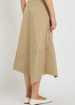 Striped cotton-poplin wrap midi skirt