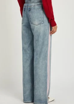 Striped denim-print cotton track pants
