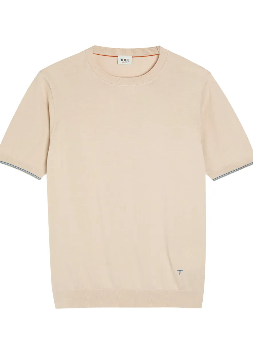 Striped detail knit cotton T-shirt