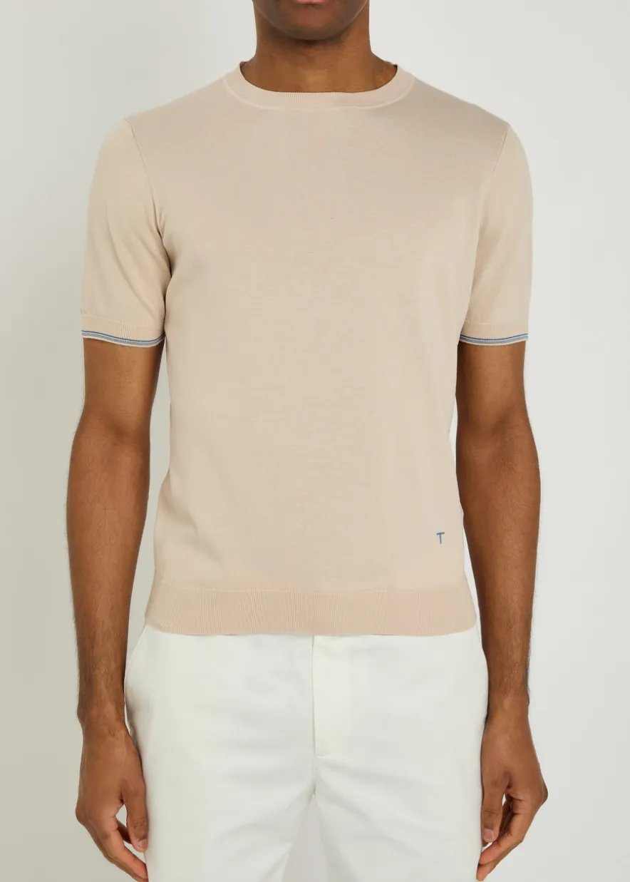 Striped detail knit cotton T-shirt