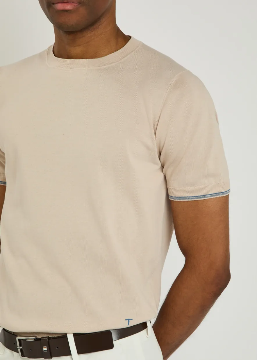 Striped detail knit cotton T-shirt