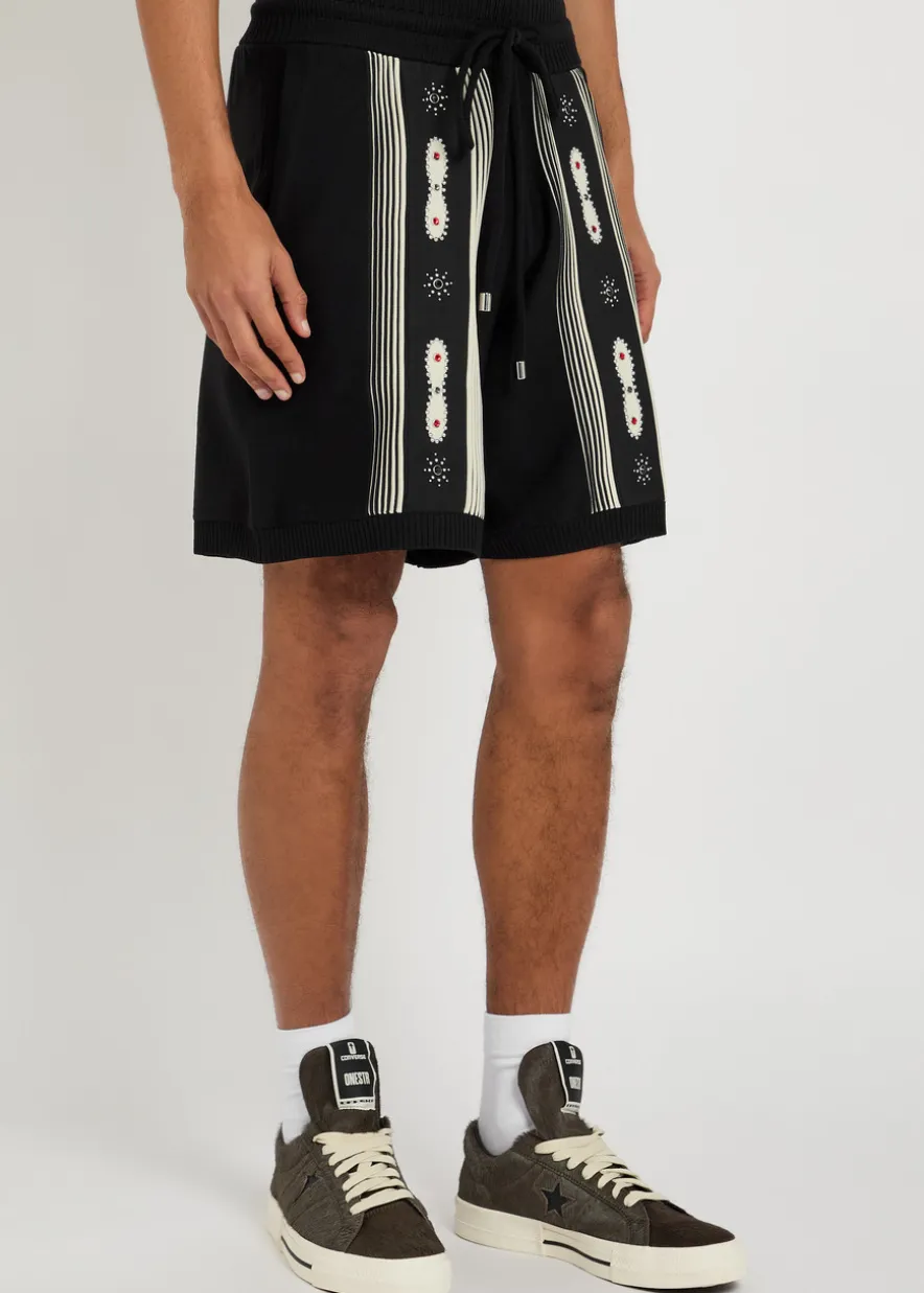 Striped embellished wool-blend shorts