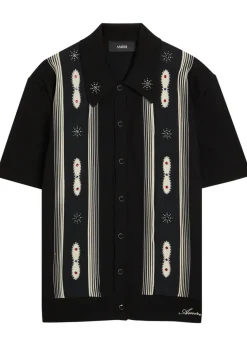 Striped embellished wool-blend shirt