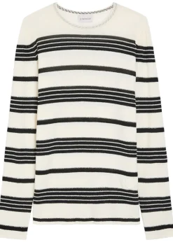 Striped fine-knit cotton-blend T-shirt