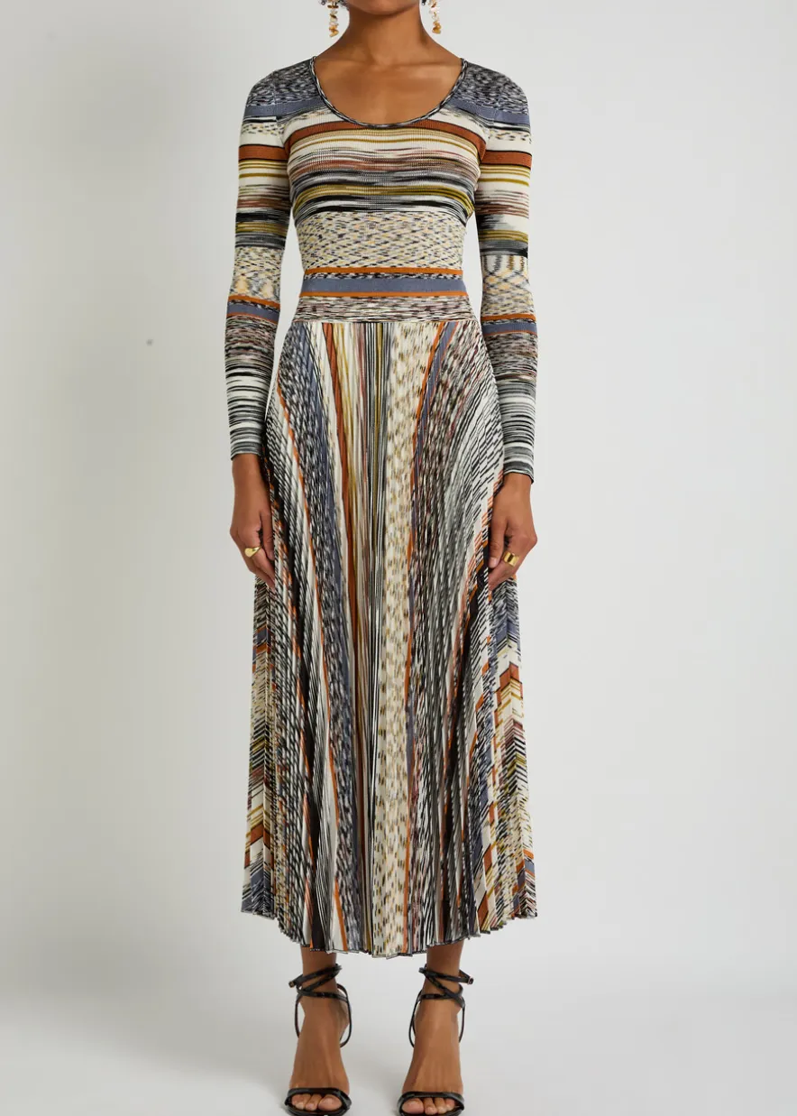 Striped fine-knit midi dress
