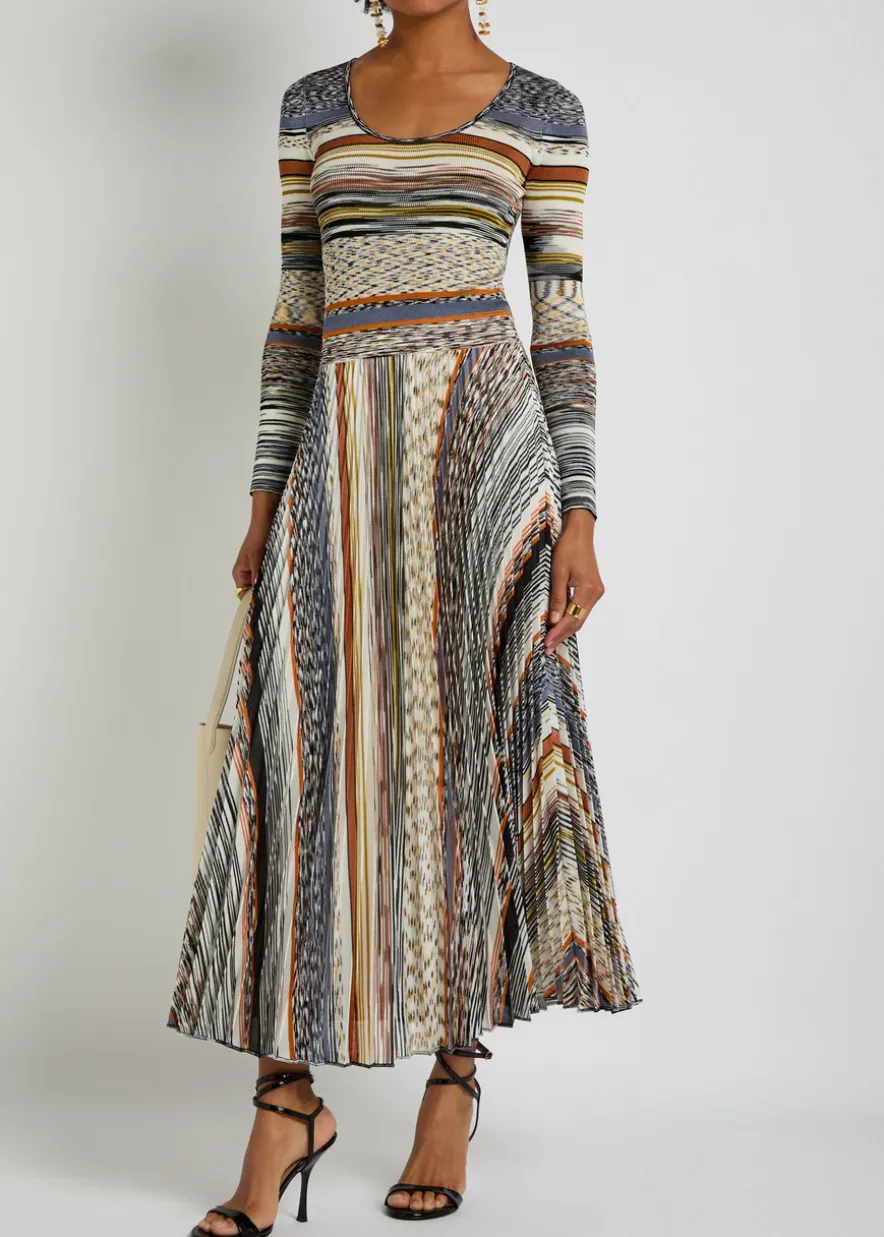 Striped fine-knit midi dress
