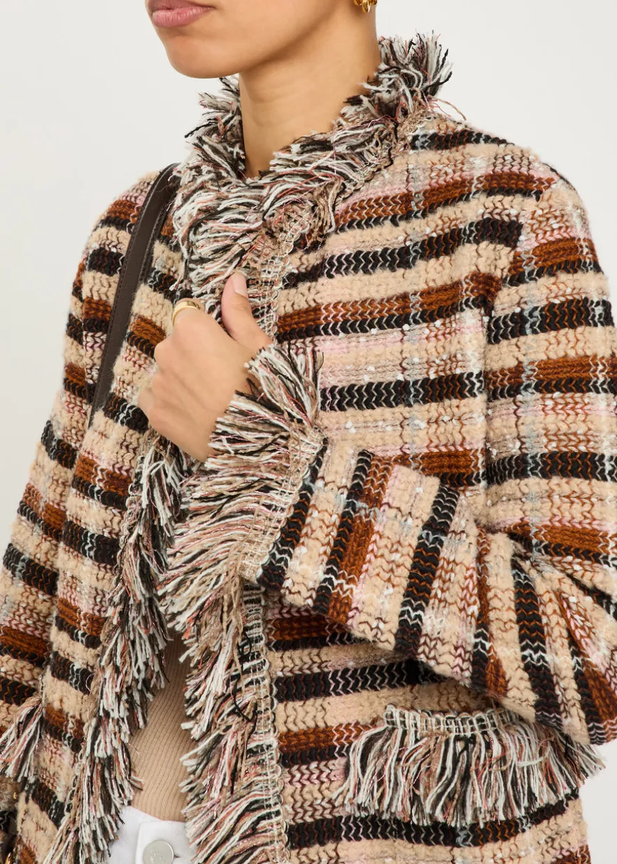 Striped fringed woven jacket